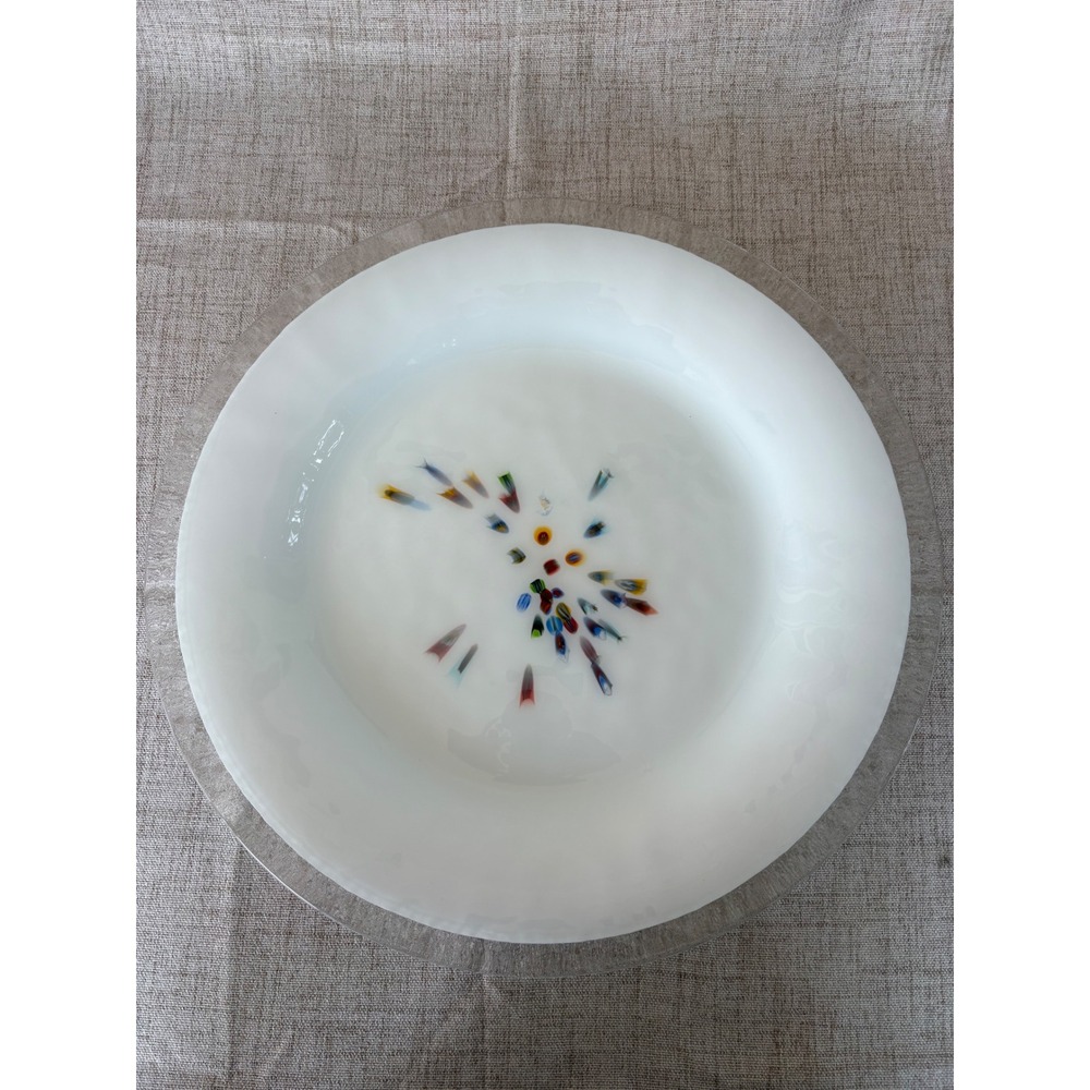 Crate & Barrel Carnivalle Art Glass Plate Large 13.5" White Excelent Millefiori